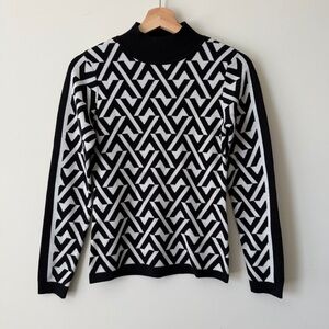 Karen Millen Black and White Patterned Turtleneck Sweater